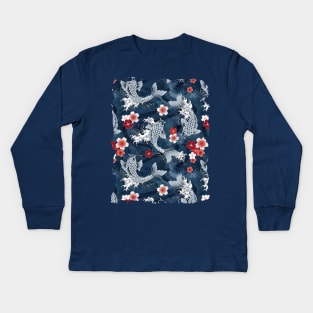 Koi sakura blossom in blue Kids Long Sleeve T-Shirt